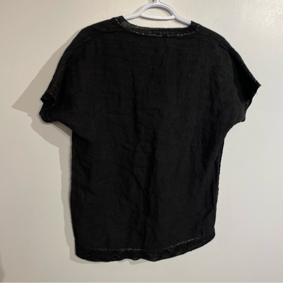 Saks Fifth Ave 100% Linen top cap sleeve blouse metallic hem made in Italy - Picture 7 of 10
